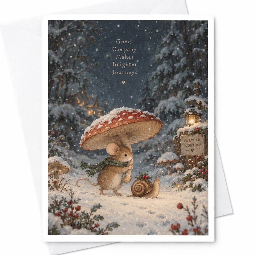 Good Company Makes Brighter Journeys Friendship Card Cute Mouse And Snail Winter Scene Greeting Card For Friend C9500