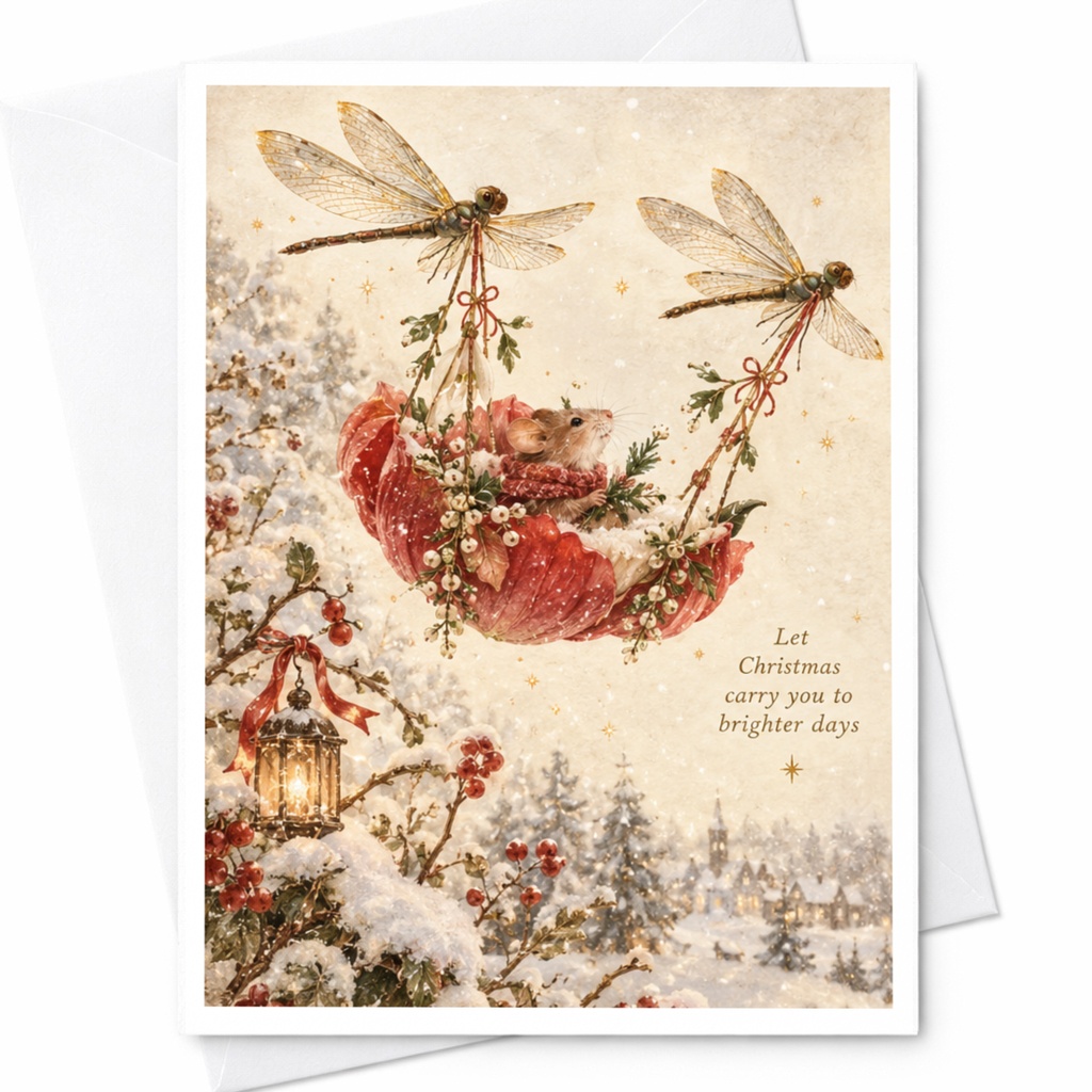 Let Christmas Carry You To Brighter Days Christmas Card Cute Mouse Illustration Holiday Greeting Card For Friends Family C9527
