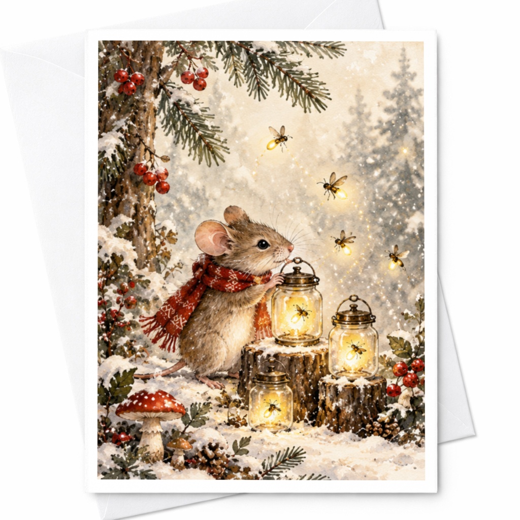 Mouse Winter Wonderland Card Christmas Greeting Card Cute Animal Holiday Card For Nature Lover Woodland Scene C9555