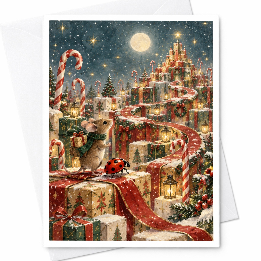 Christmas Mouse Card Cute Holiday Greeting Card Festive Animal Illustration Winter Wonderland Scene For Kids Family C9558