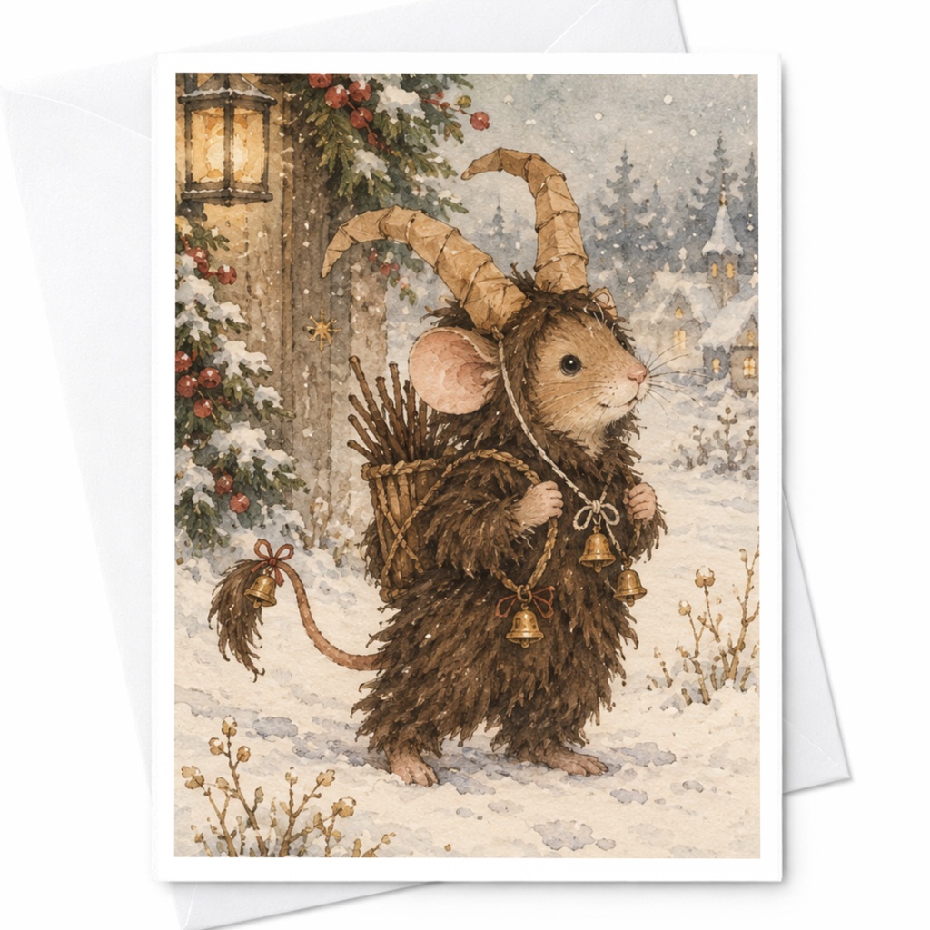 Mouse In Winter Scene Christmas Card Cute Animal Holiday Greeting Card Woodland Creature Art For Animal Lover C9563