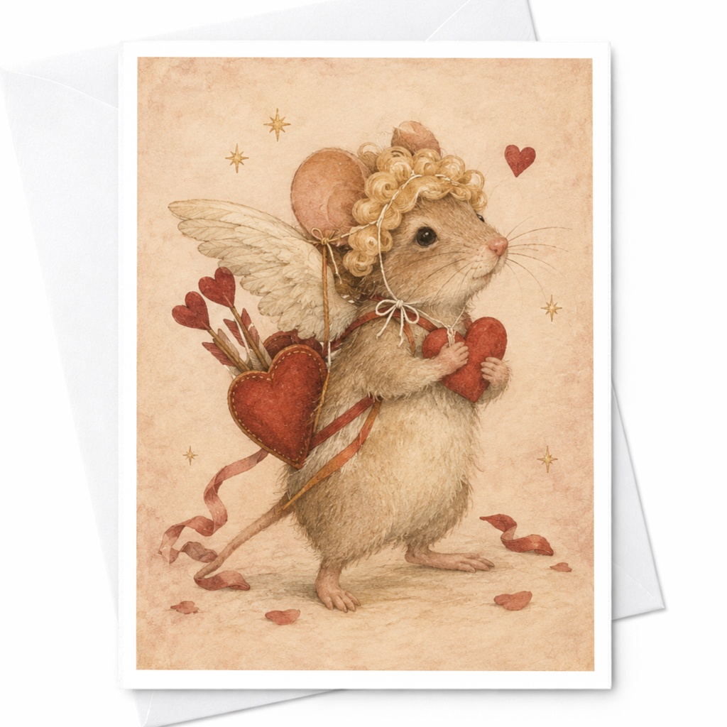 Cute Mouse Cupid Love Card Romantic Animal Greeting Card For Her Valentines Day Anniversary Card Sweet Heart C9567
