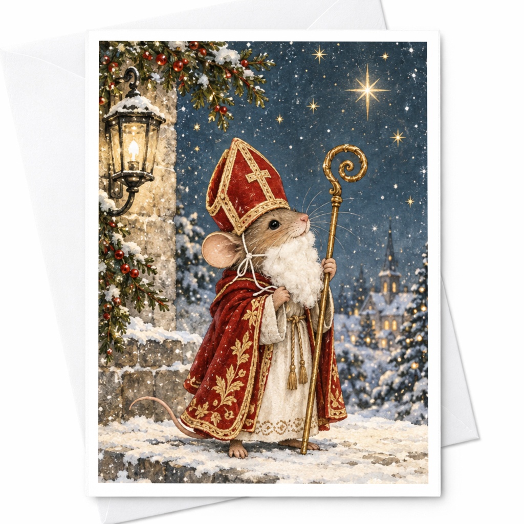 Festive Mouse Christmas Card Cute Holiday Greeting Card Winter Wonderland Animal Lover Card For Kids Family C9570