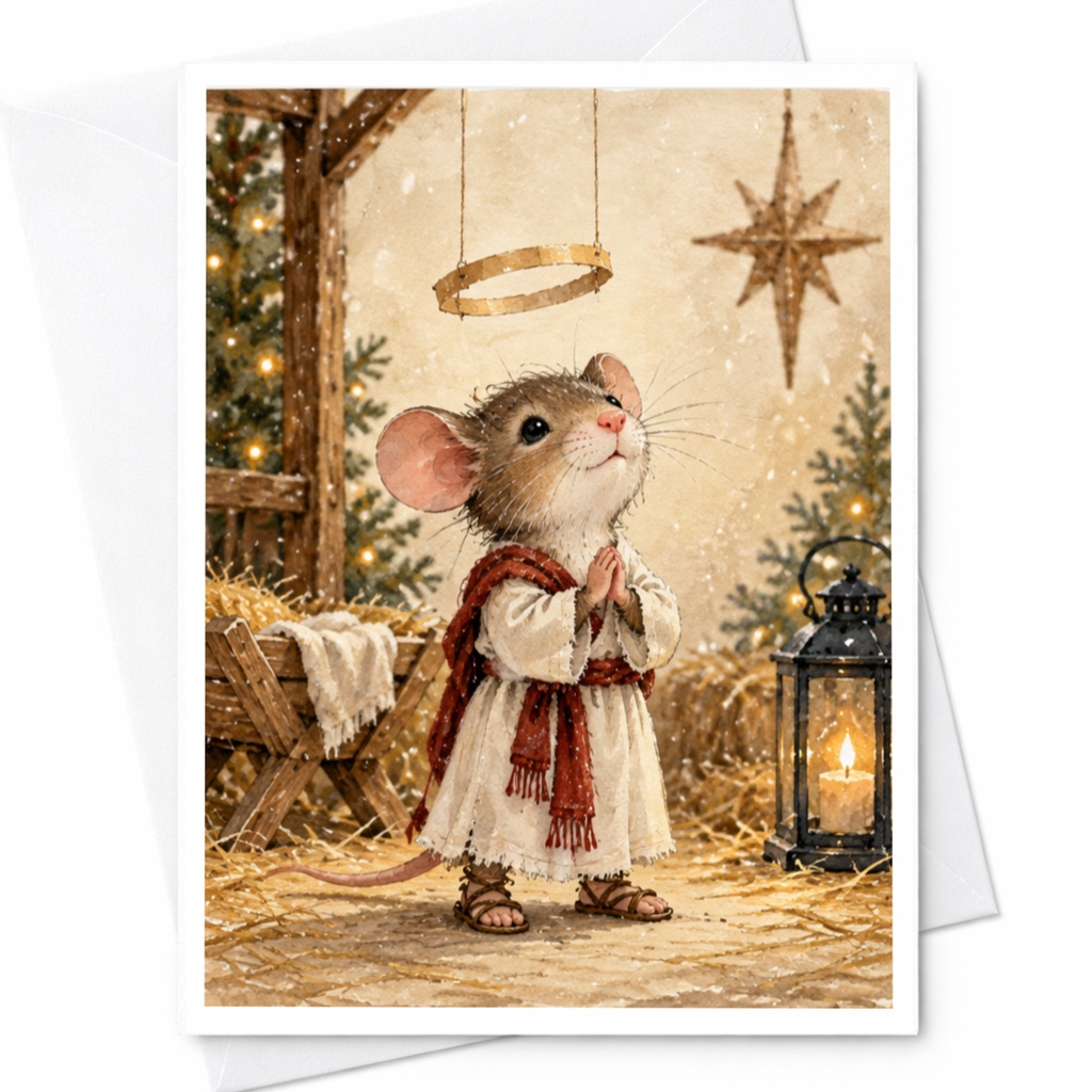 Mouse Nativity Scene Christmas Card Cute Animal Holiday Greeting Card For Kids Family Festive Winter Card C9561
