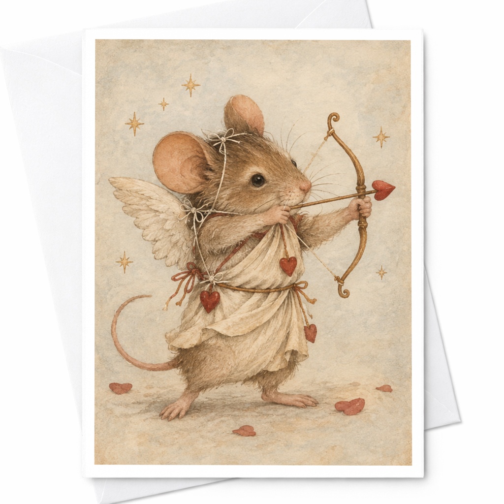Cupid Mouse Love Card Cute Animal Greeting Card Romantic Valentine Card For Her Sweet Anniversary Card For Couple C9568