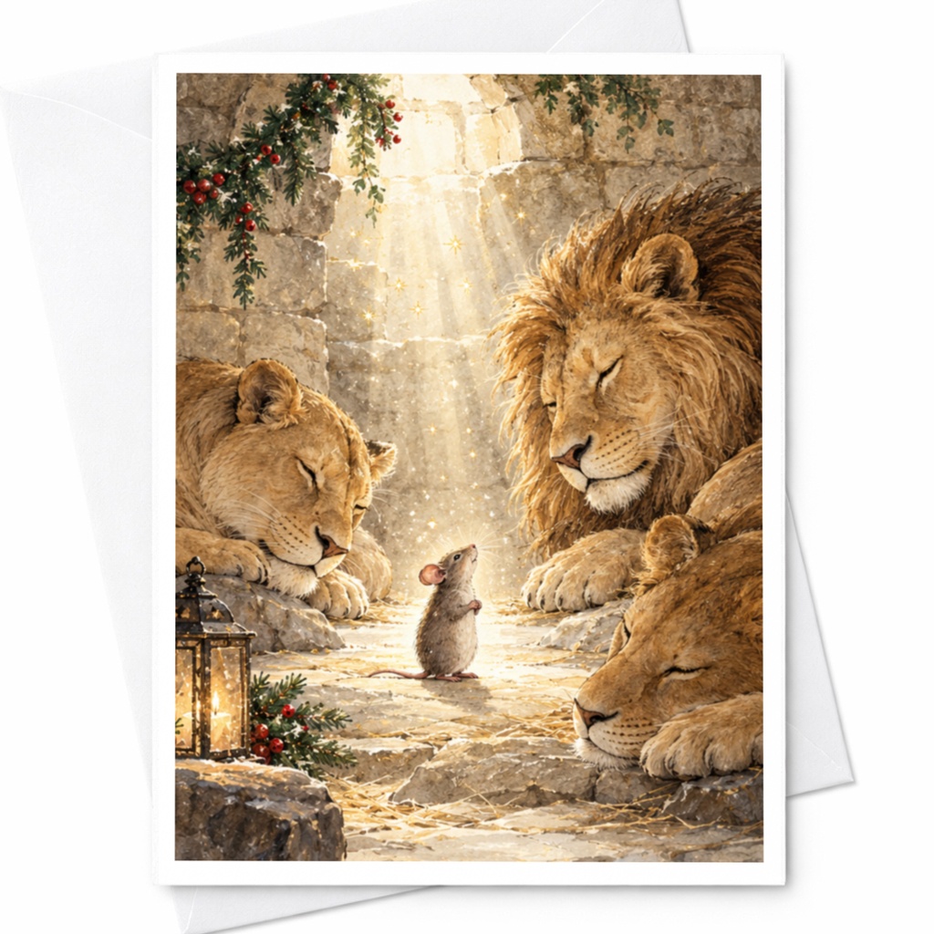 Lion And Mouse Scene Blank Greeting Card Animal Lovers Cute Wildlife Art Everyday Card Nature Illustration For Her Him C9593