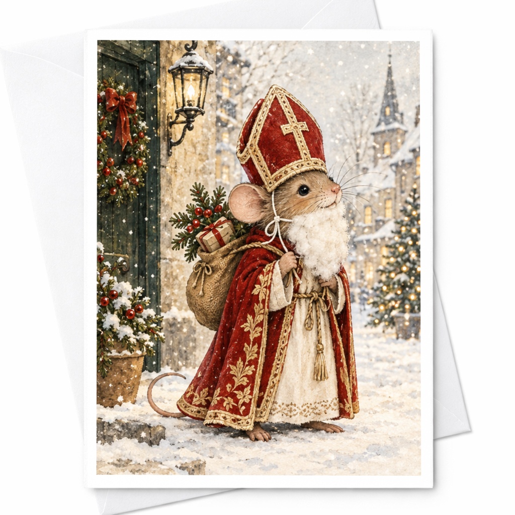 Festive Mouse Christmas Card Cute Holiday Greeting Card Winter Wonderland Animal Lover Card For Kids Family C9569