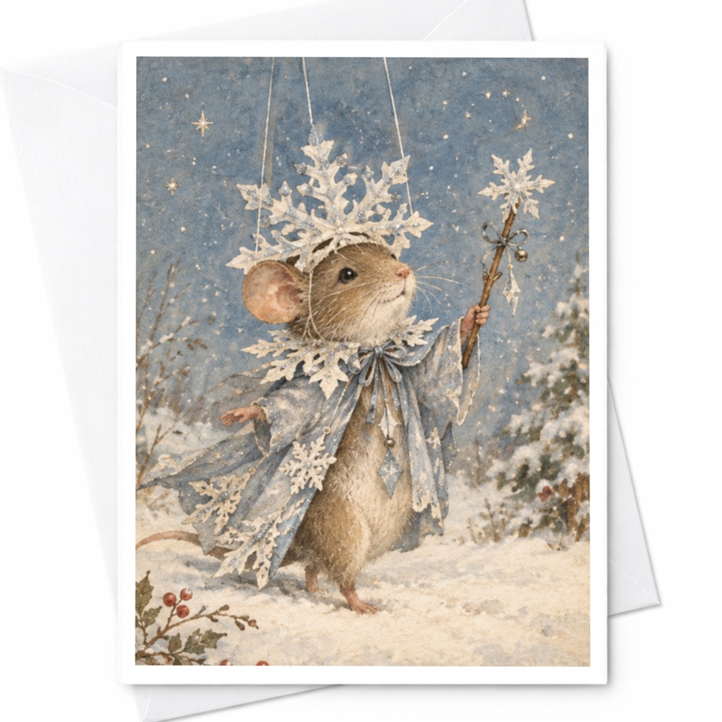 Winter Mouse Greeting Card Cute Animal Illustration Blank Card For Nature Lover Whimsical Art Everyday Card Snowy Scene C9598