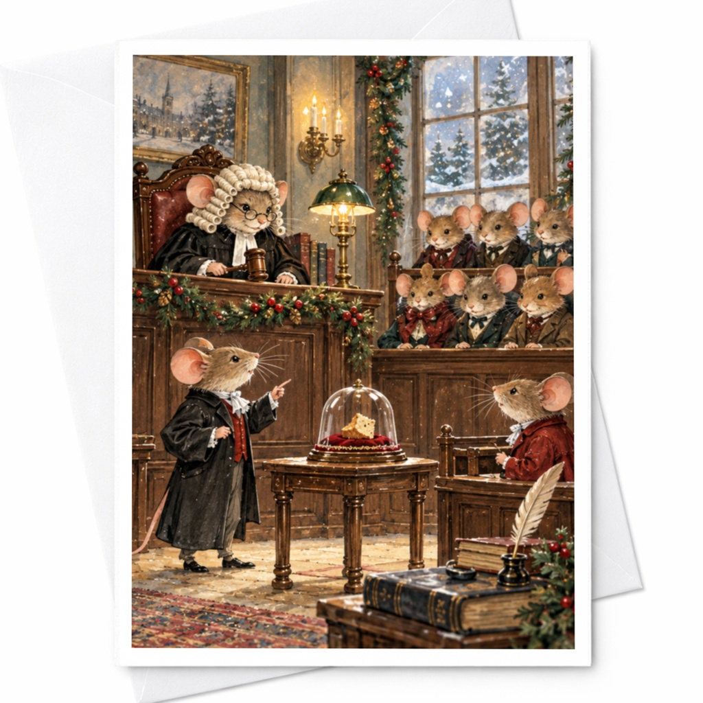 Mice Courtroom Scene Christmas Card Cute Holiday Greeting Card For Animal Lover Whimsical Festive Card Winter Wonderland C9576