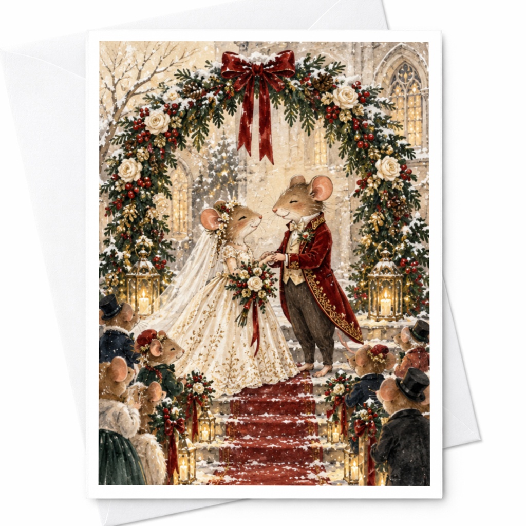 Mouse Wedding Card Cute Animal Greeting Card Romantic Wedding Ceremony For Couple Adorable Mice Love Card Winter Wedding C9607