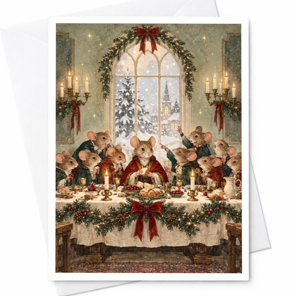 Festive Mice Christmas Card Cute Holiday Greeting Card Winter Wonderland Scene For Animal Lover Whimsical Seasonal Card C9582