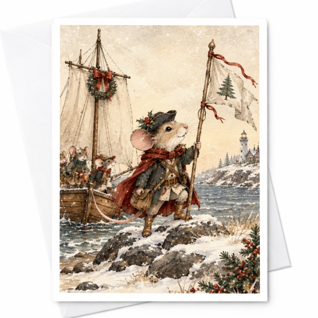 Mouse Explorer Greeting Card Cute Animal Adventure Blank Card For Kids Christmas Card Winter Scene Holiday Card C9587