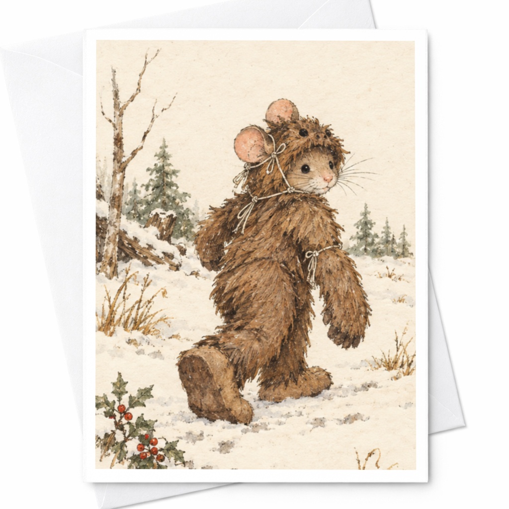 Mouse In Winter Scene Blank Greeting Card Cute Animal Illustration For Nature Lover Woodland Art Everyday Card C9617