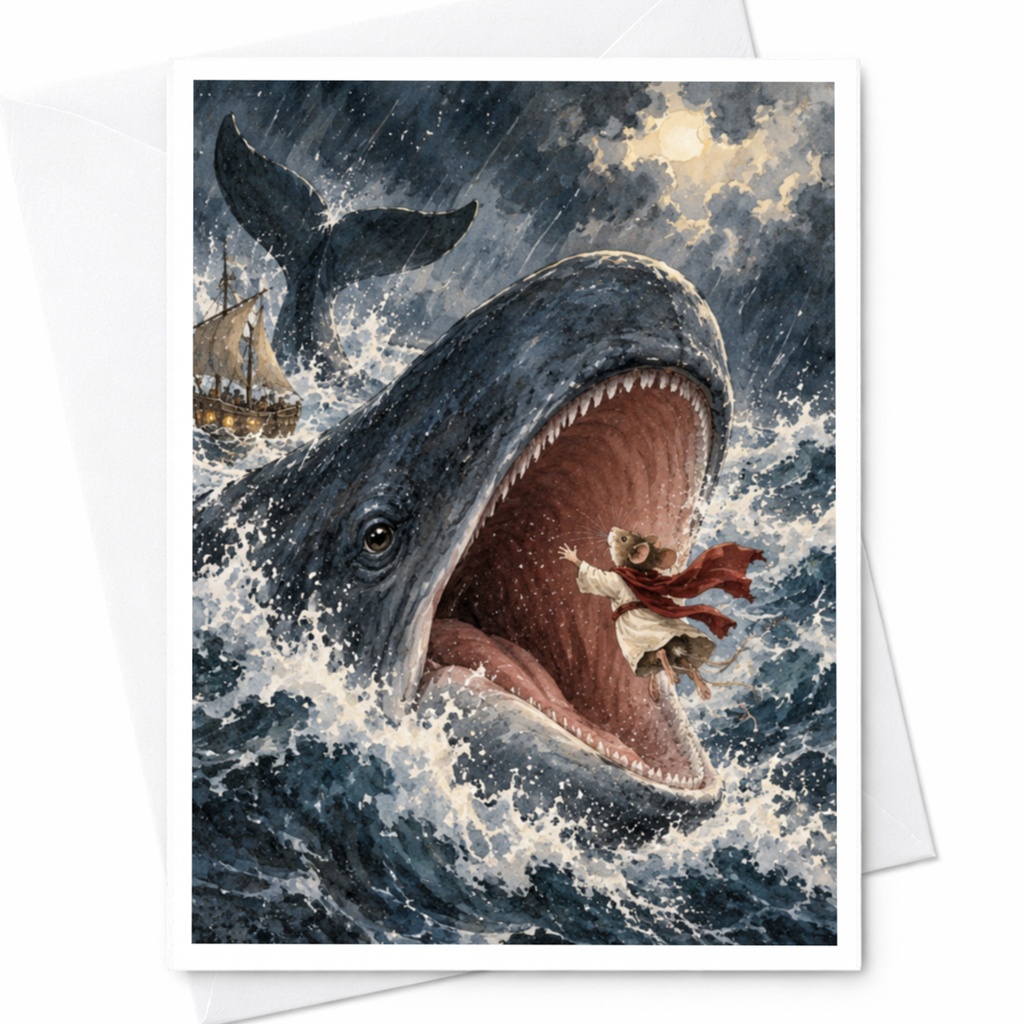 Whale And Mouse Adventure Card Blank Greeting Card Ocean Fantasy Art For Animal Lover Unique Illustration Card C9589