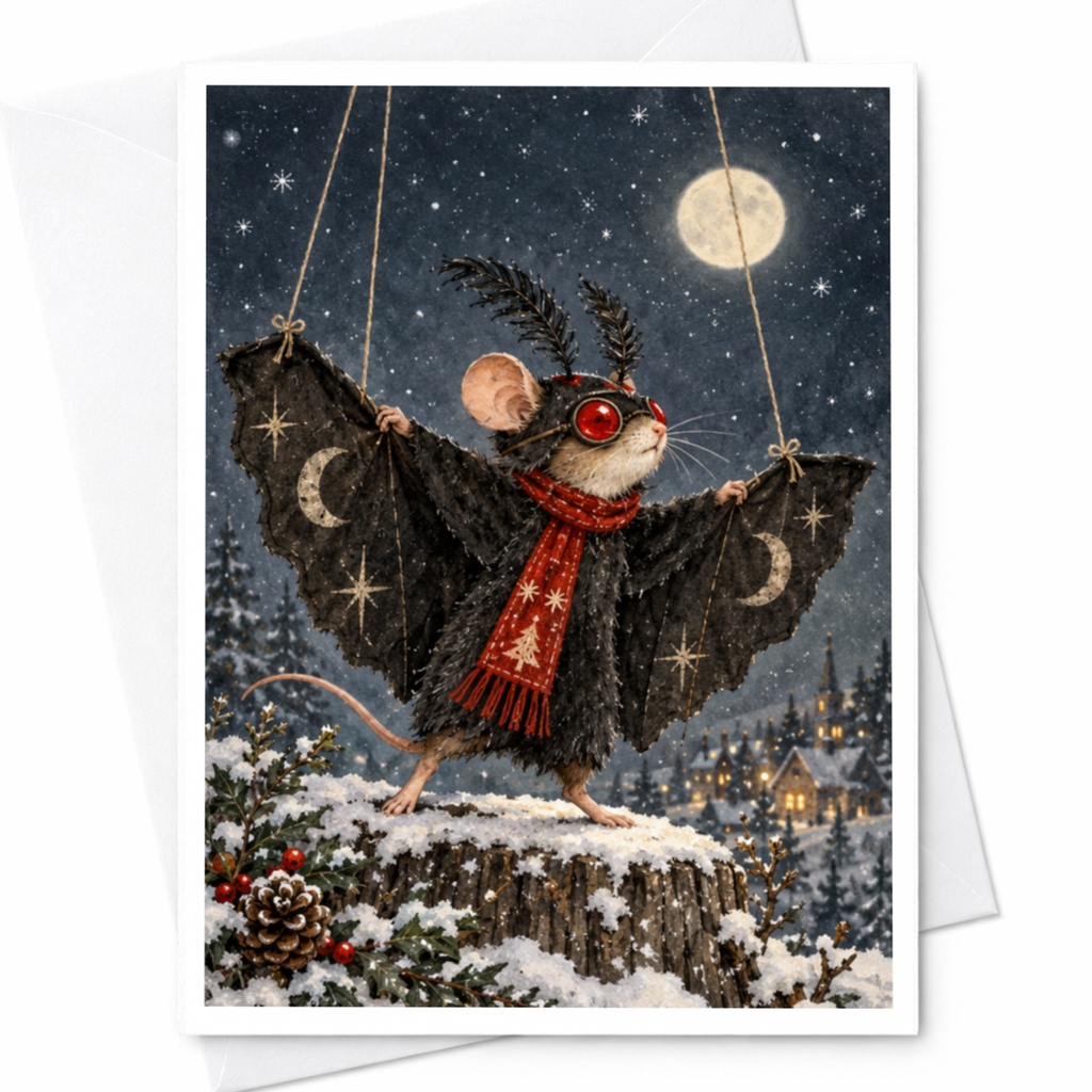 Mouse Christmas Card Winter Scene Cute Animal Greeting Card Holiday Card For Animal Lover Whimsical Festive Art Card C9609