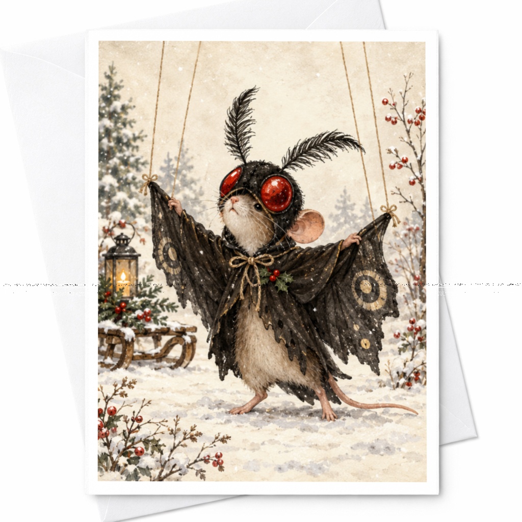 Mouse In Winter Scene Blank Greeting Card Cute Animal Card For Nature Lovers Christmas Holiday Card Whimsical Art C9610