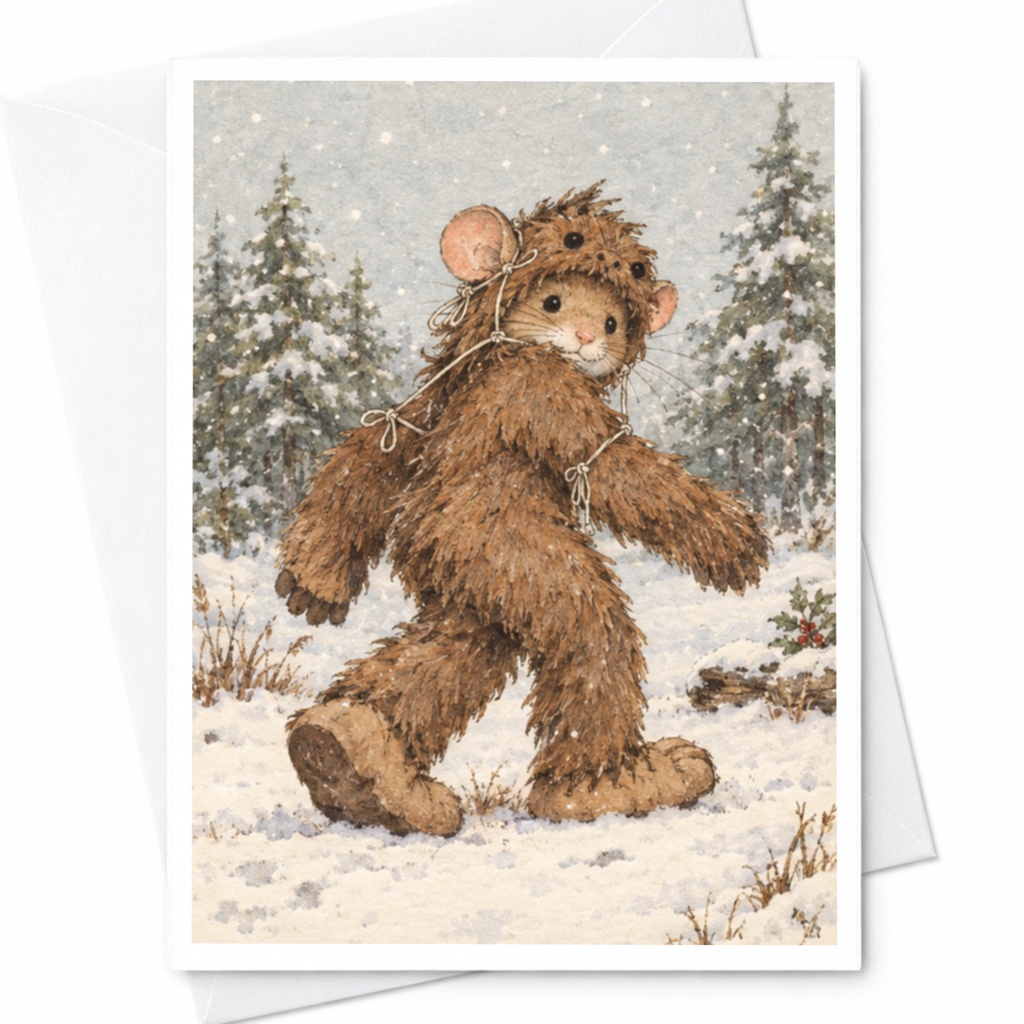 Cute Mouse Winter Card Blank Greeting Card Animal Lover Christmas Card Adorable Snowy Scene For Kids Holiday Card C9618