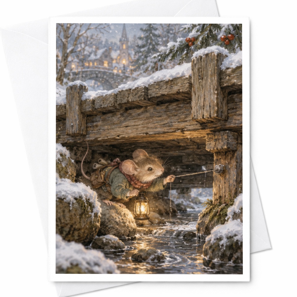 Mouse Adventure Card Cute Animal Greeting Card Blank Note Card For Nature Lover Whimsical Winter Scene Everyday Card C9626