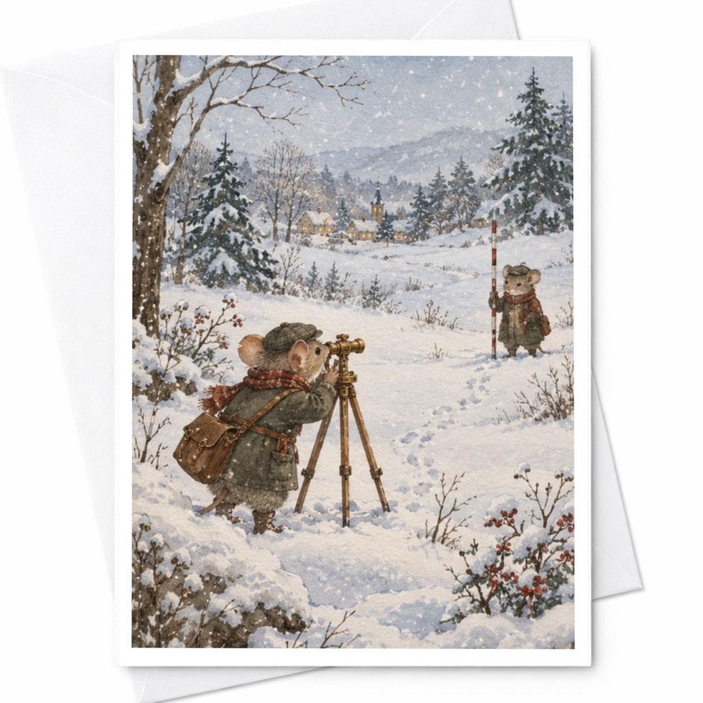 Winter Mice Greeting Card Cute Animal Blank Card Snowy Landscape For Nature Lover Christmas Card Woodland Scene C9632