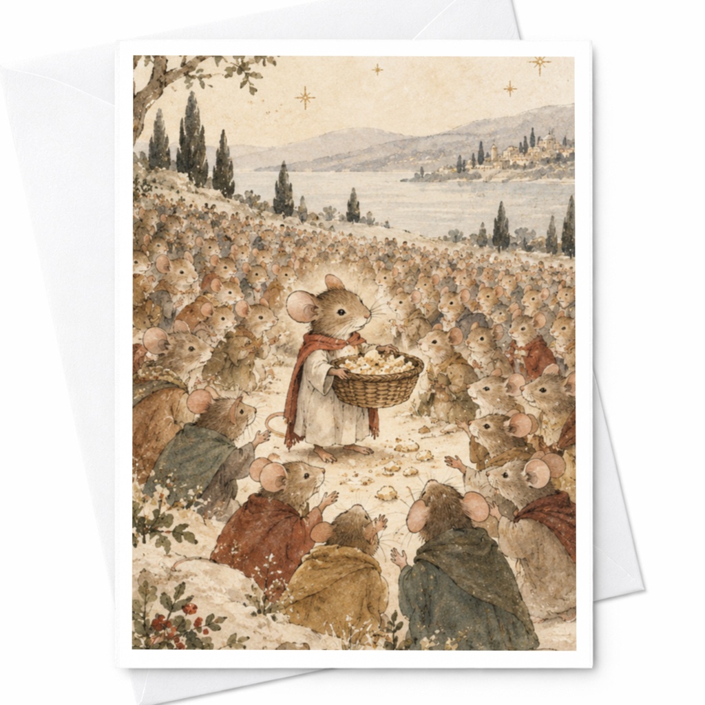 Mouse Gathering Illustration Blank Greeting Card Cute Animal Art Card For Nature Lover Whimsical Woodland Scene Everyday Card C9643