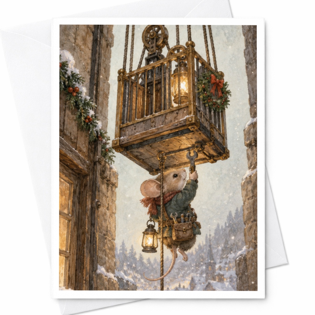Mouse Winter Scene Christmas Card Cute Animal Holiday Greeting Card For Kids Family Festive Illustration C9625
