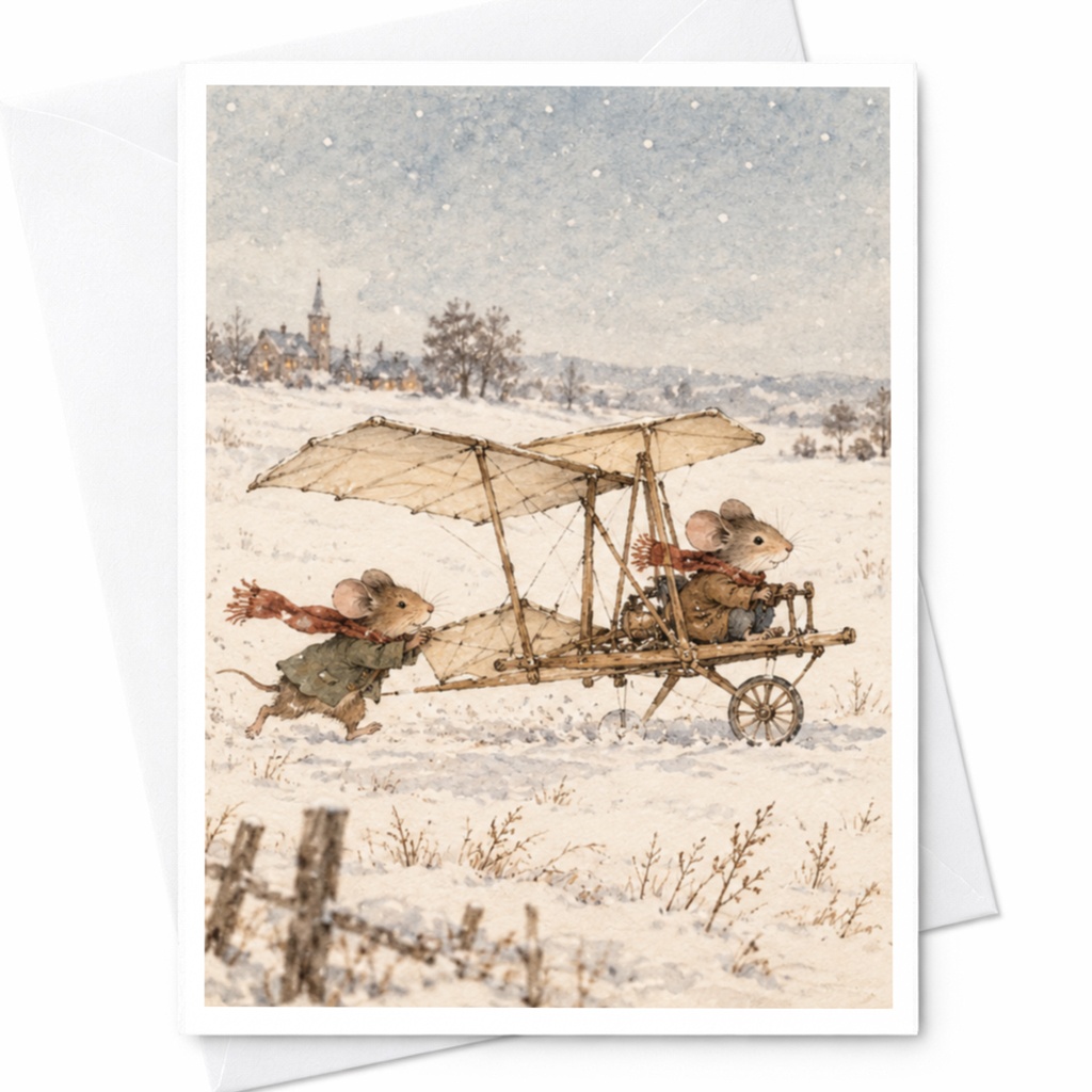 Mice Adventure Card Cute Animal Greeting Card Blank Note Card Winter Scene For Kids Whimsical Art Lovers Everyday Card C9657