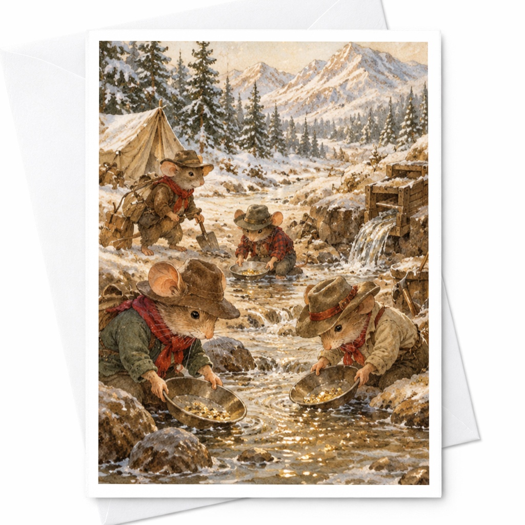 Cute Mice Adventure Card Blank Greeting Card Whimsical Animal Card For Nature Lover Winter Scene Everyday Card C9665