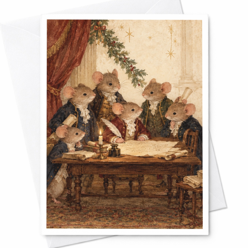Mice In Historical Attire Blank Greeting Card Cute Animal Illustration Everyday Card For Animal Lover Whimsical Art C9667