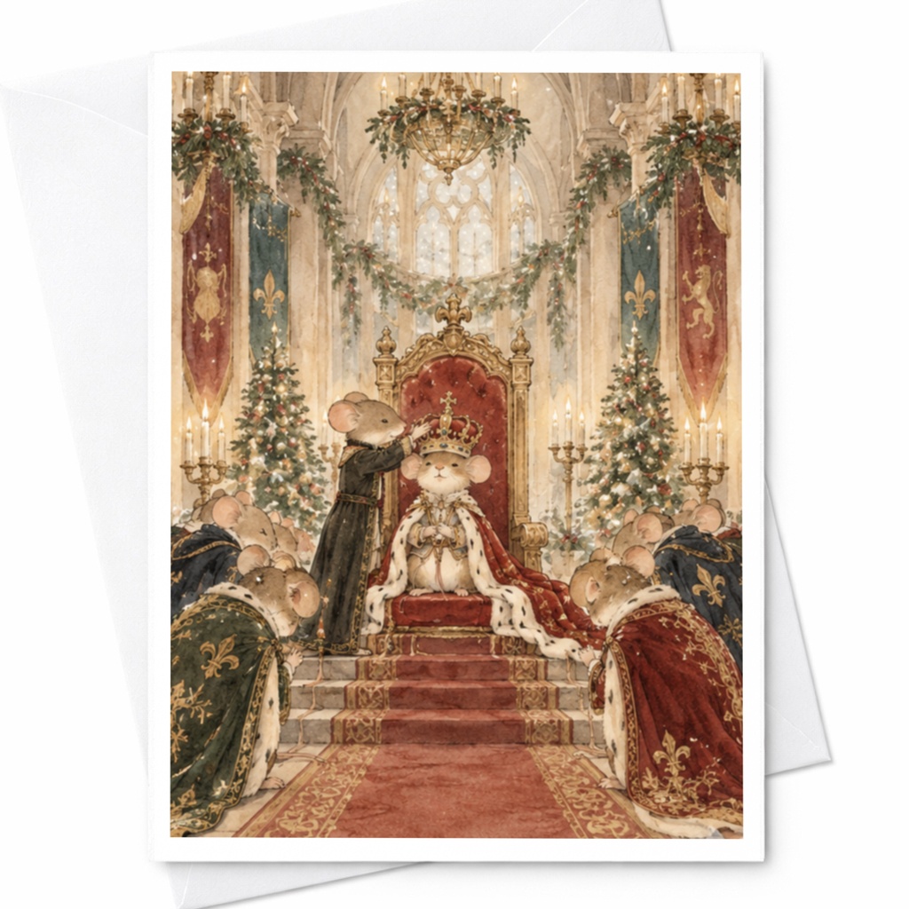 Mouse Coronation Scene Blank Greeting Card Cute Animal Illustration Card For Any Occasion Whimsical Art Card For Animal Lover C9670