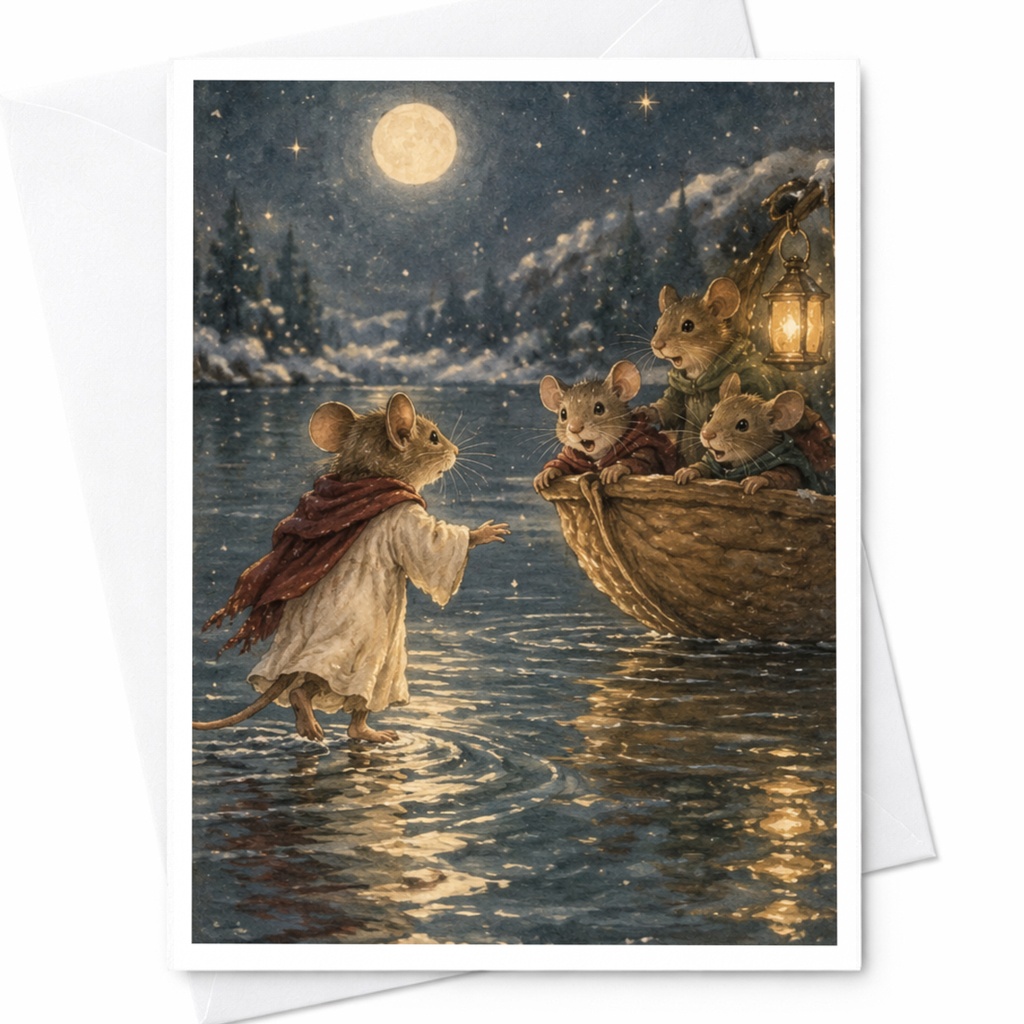 Mice Under Moonlight Greeting Card Cute Animal Blank Card For Friend Whimsical Illustration Everyday Card Nature Lover C9642