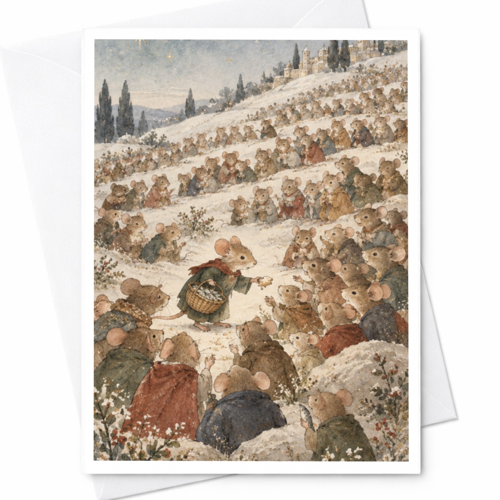 Mice Gathering Card Whimsical Animal Greeting Card Blank Note Card Cute Winter Scene For Animal Lover Nature Inspired C9644
