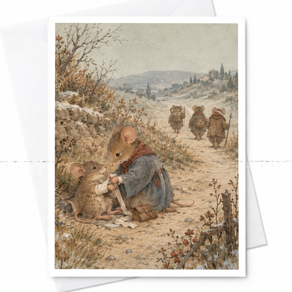 Mice In Countryside Blank Greeting Card Cute Animal Illustration Everyday Card For Nature Lover Whimsical Art Card C9646