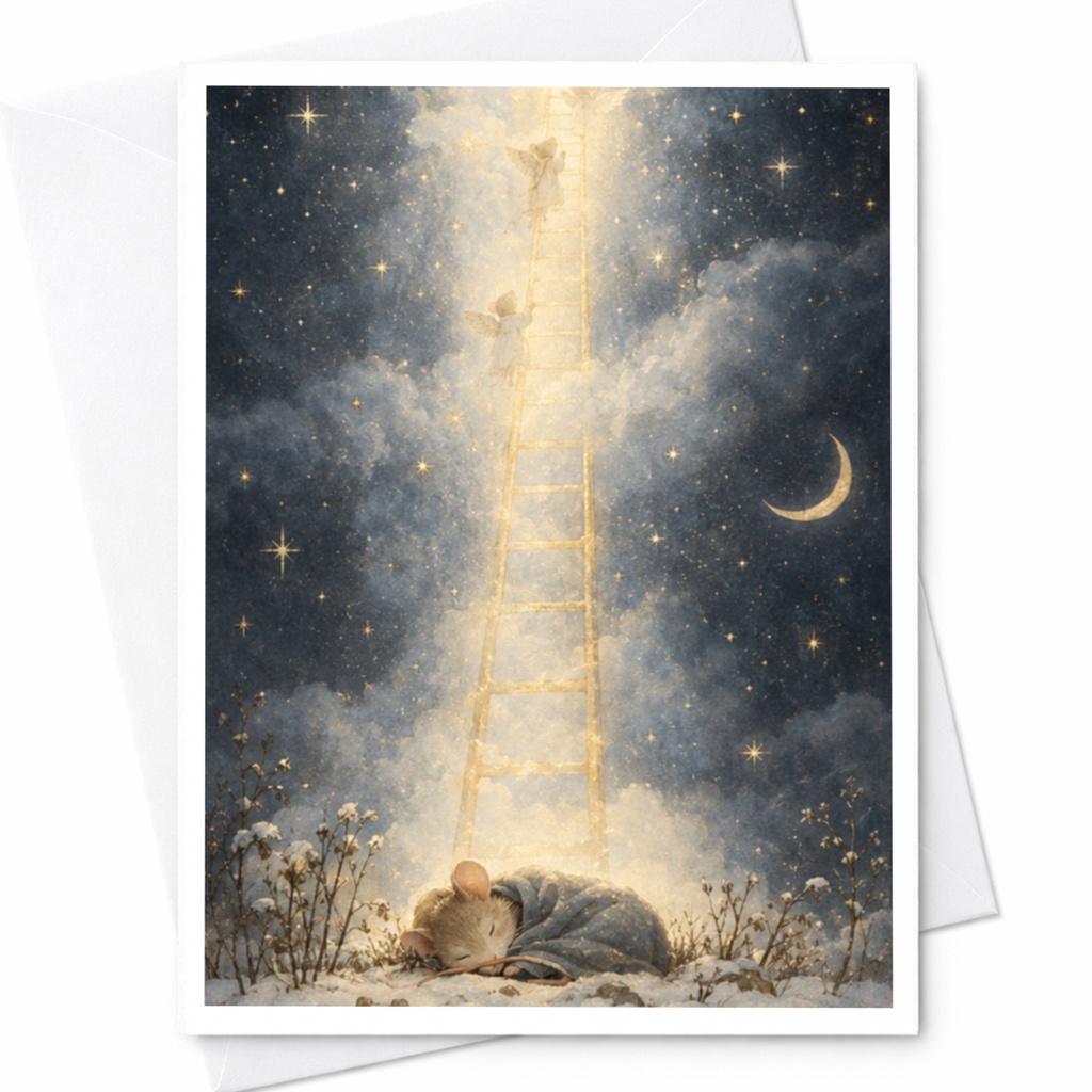 Dreamy Night Sky Card Blank Greeting Card Whimsical Mouse Illustration Starry Sky Cute Animal Card For Dreamers C9650