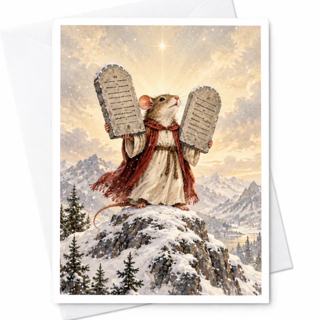 Mouse With Stone Tablets Blank Greeting Card Cute Animal Art Card For Nature Lover Whimsical Illustration Everyday Card C9651