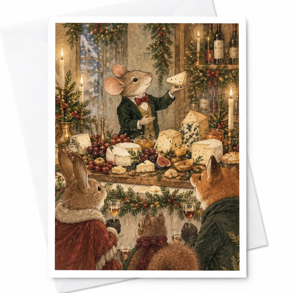 Festive Animal Gathering Christmas Card Woodland Creatures Holiday Greeting Card Cute Winter Scene For Animal Lover C9688