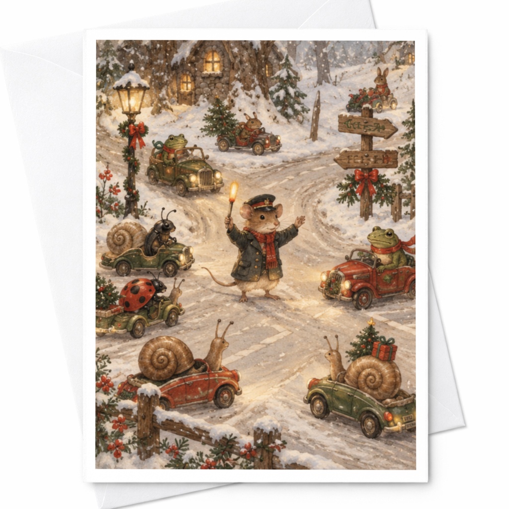 Woodland Animals Christmas Card Cute Holiday Greeting Card Winter Scene For Animal Lover Festive Snowy Landscape Card C9691