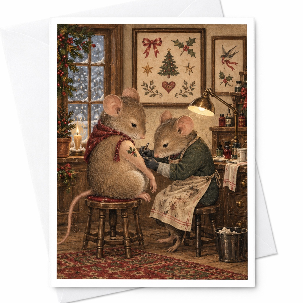 Cozy Mice Christmas Card Cute Holiday Greeting Card For Animal Lover Winter Scene Festive Art Card Warm Wishes C9693