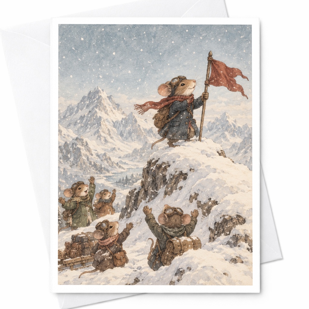 Mice Adventure Card Blank Greeting Card Cute Animal Card For Nature Lover Whimsical Winter Scene Everyday Card C9664