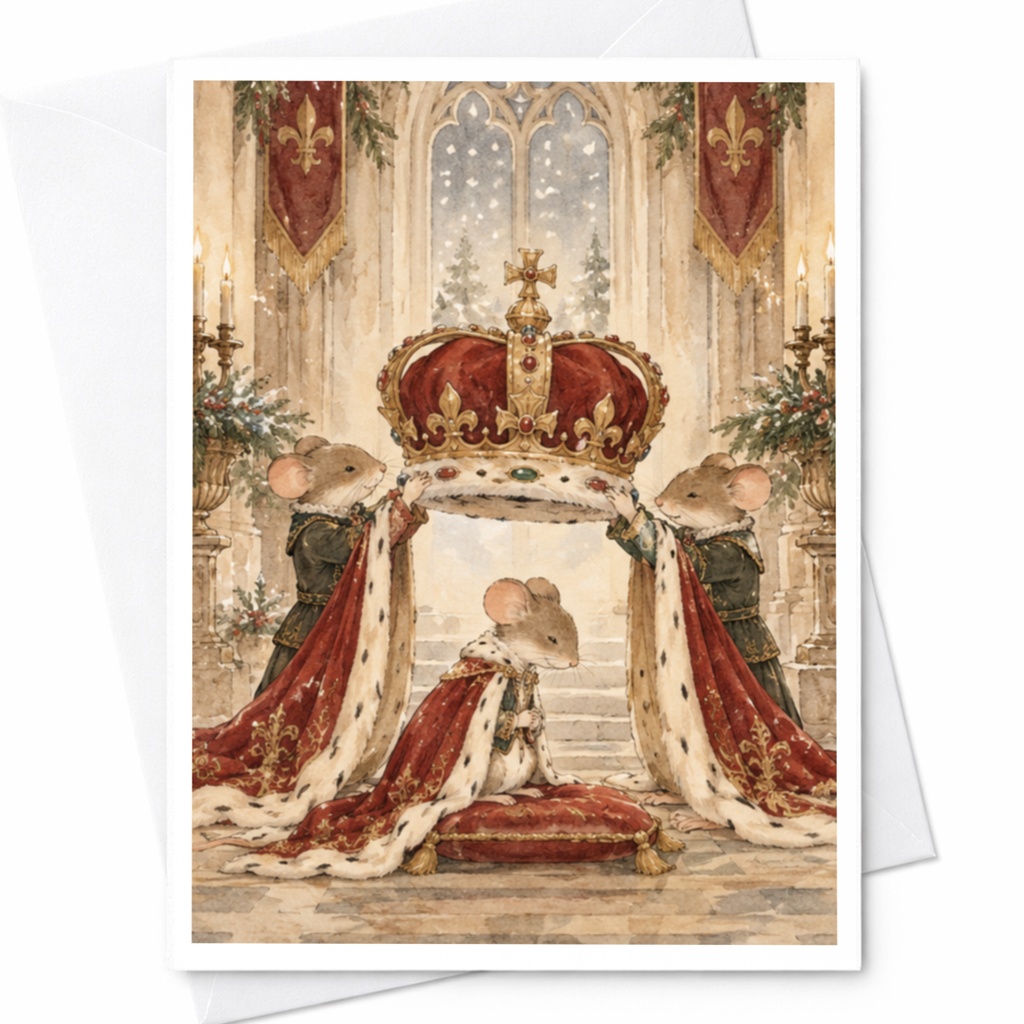 Royal Mice Coronation Card Blank Greeting Card Cute Animal Illustration For Mouse Lover Whimsical Art Everyday Card C9669