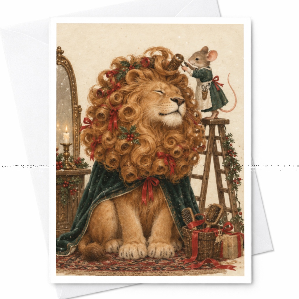Lion With Curly Mane Blank Greeting Card Cute Animal Card For Kids Whimsical Art Card For Animal Lover Unique Everyday Card C9701