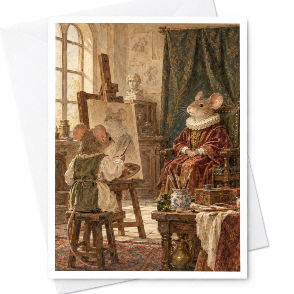 Mice Painting Portrait Blank Greeting Card Whimsical Animal Art Card For Art Lovers Cute Illustration Everyday Card C9673