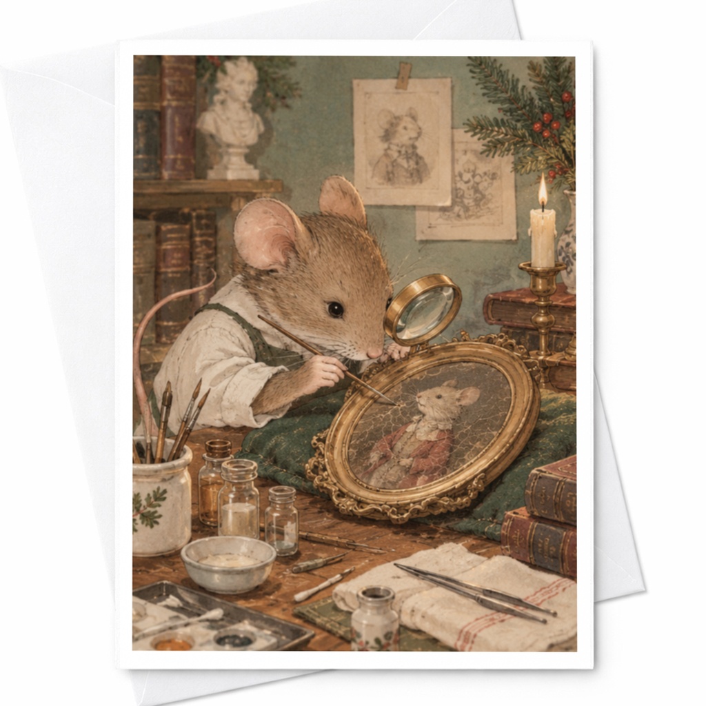 Mouse Painting Portrait Blank Greeting Card Cute Animal Art Card For Art Lover Whimsical Illustration Everyday Card C9704