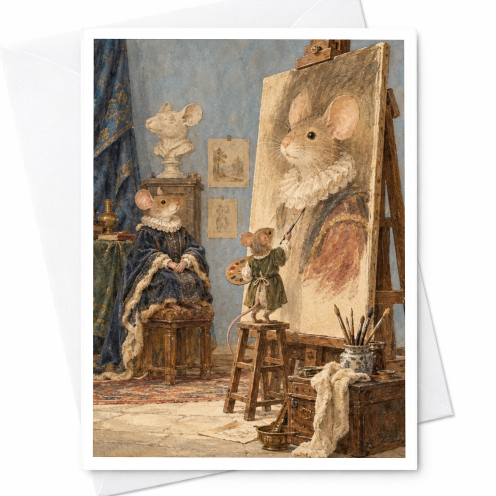 Mouse Painting Portrait Blank Greeting Card Whimsical Animal Art Card For Art Lover Cute Illustration Everyday Card C9674