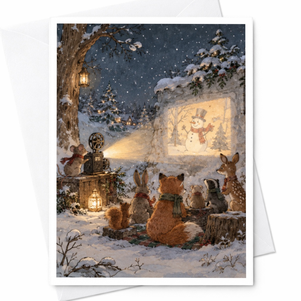 Woodland Animals Christmas Card Cute Winter Scene Snowy Forest Holiday Greeting Card For Animal Lover Festive Seasonal Card C9679