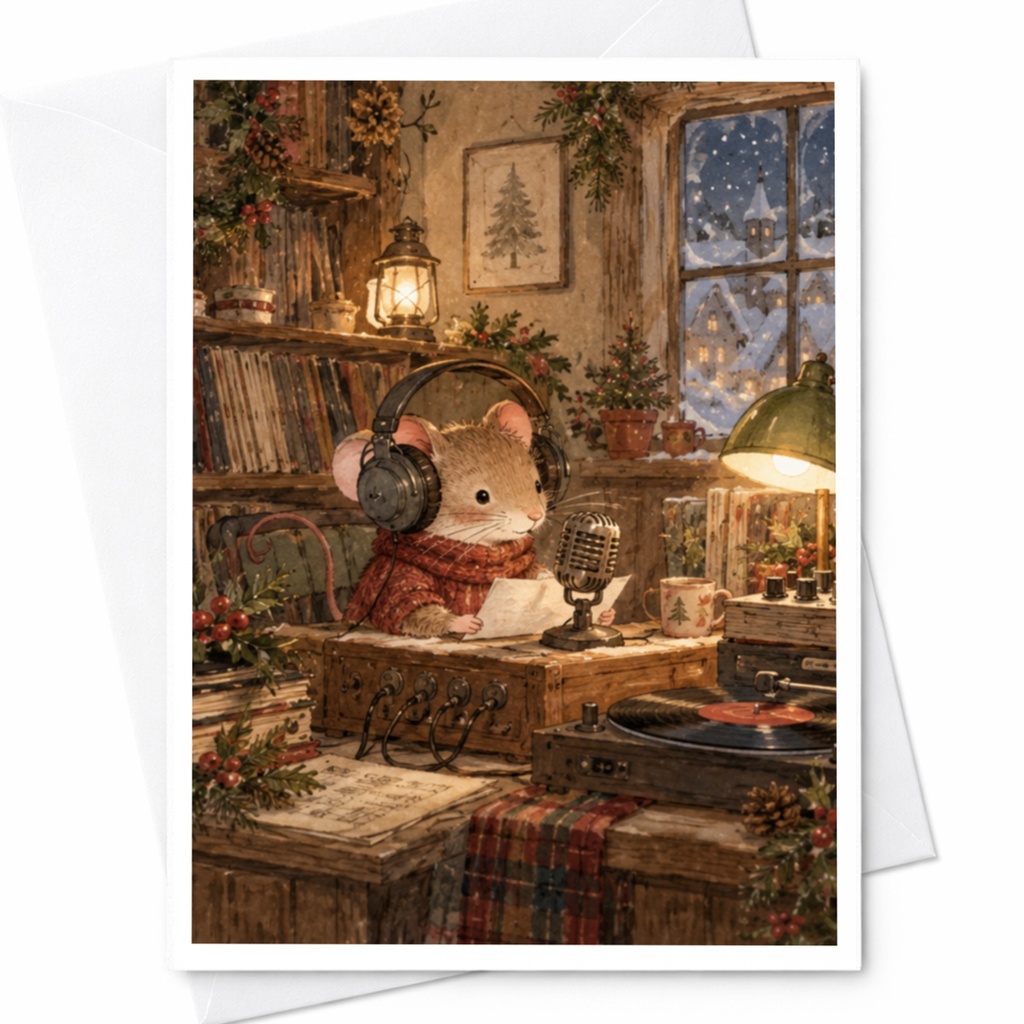 Cozy Mouse Christmas Card Cute Animal Holiday Greeting Card Winter Scene For Animal Lover Festive Seasonal Card C9680