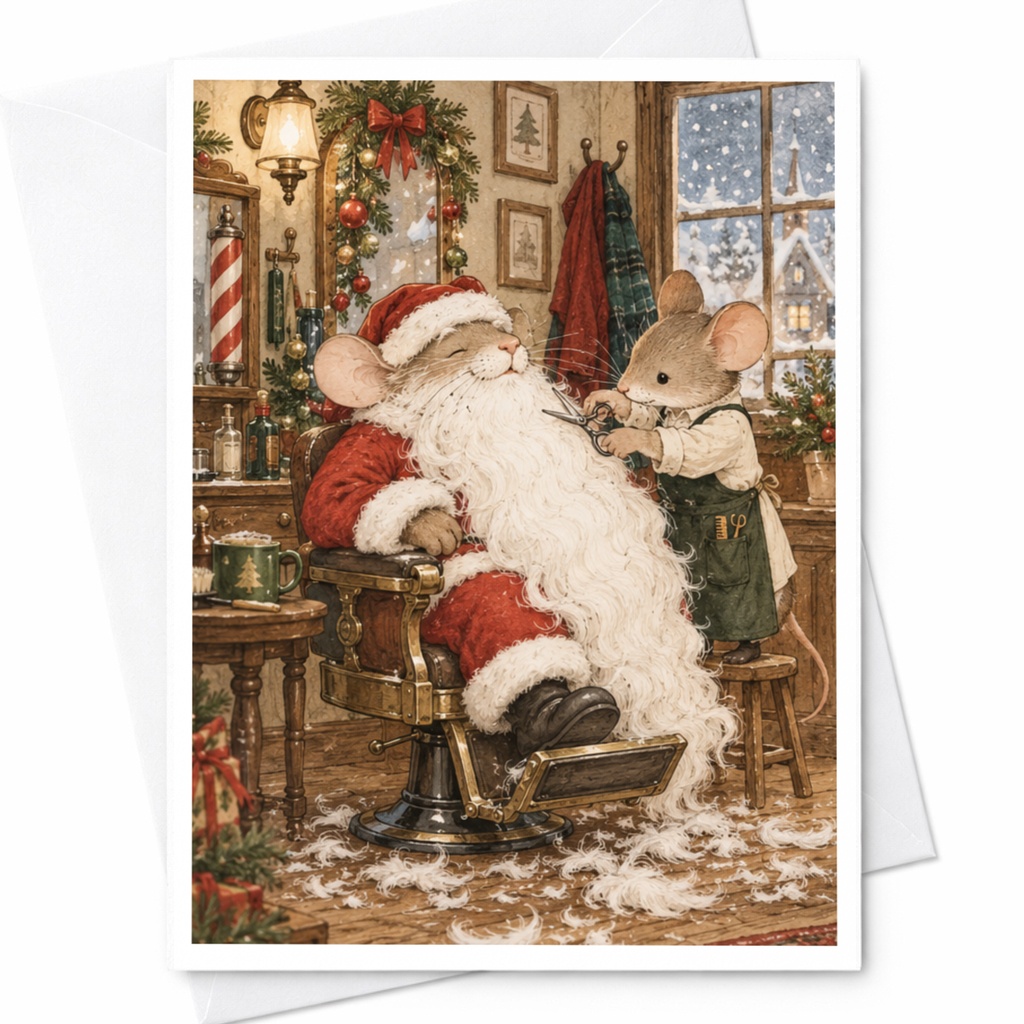 Mouse Santa Christmas Card Cute Holiday Greeting Card Festive Animal Illustration For Kids Family Winter Celebration C9685