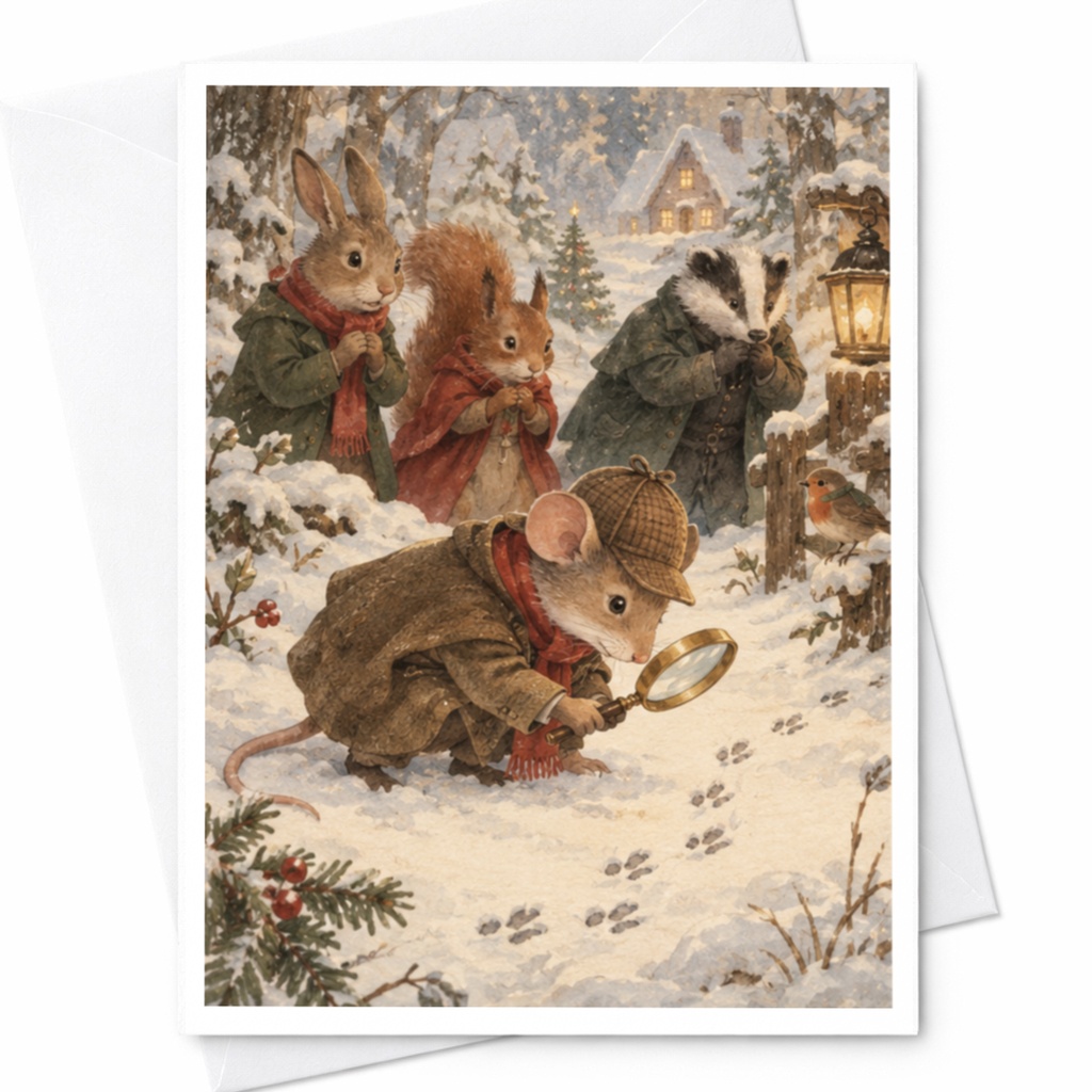 Woodland Animals Winter Scene Blank Greeting Card Cute Animal Illustration Holiday Card For Nature Lover Christmas Card C9699