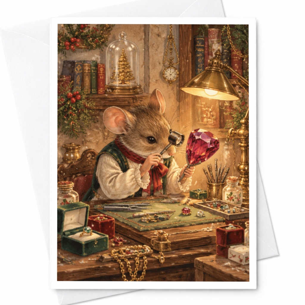 Mouse Jeweler Card Cute Animal Art Blank Greeting Card For Her Whimsical Illustration Everyday Card Animal Lover Gift C9706