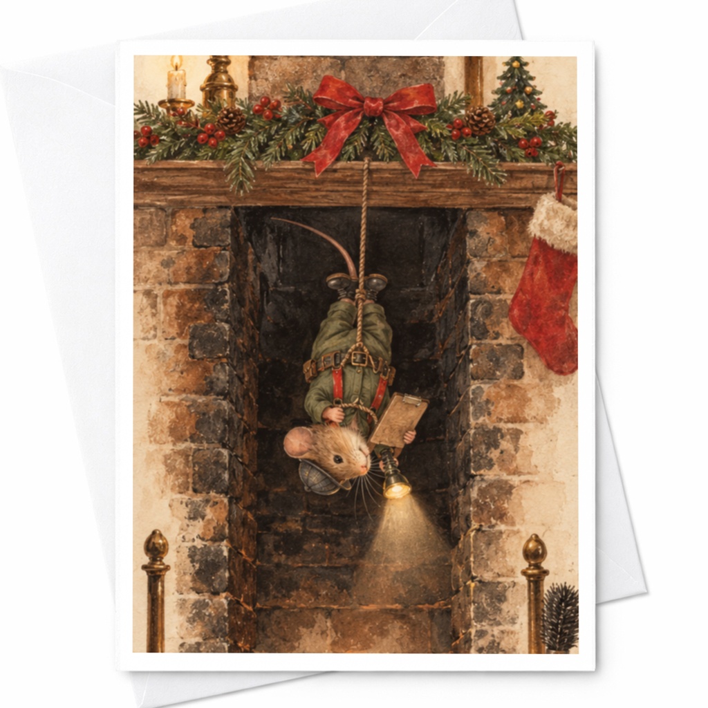 Christmas Mouse Card Cute Holiday Greeting Card Festive Animal Illustration For Kids Family Christmas Card With Stocking C9708
