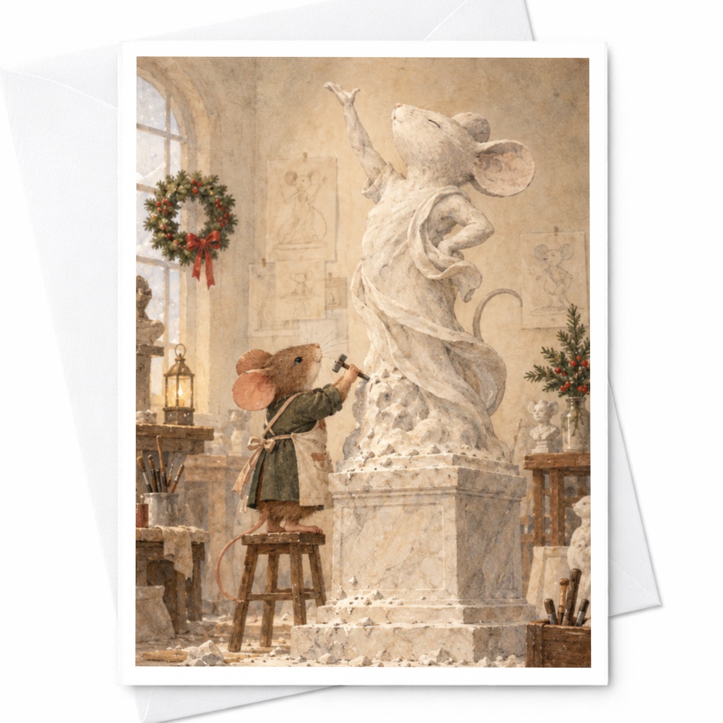 Mouse Sculptor Card Blank Greeting Card Cute Animal Art Everyday Card For Art Lover Whimsical Illustration Card C9711
